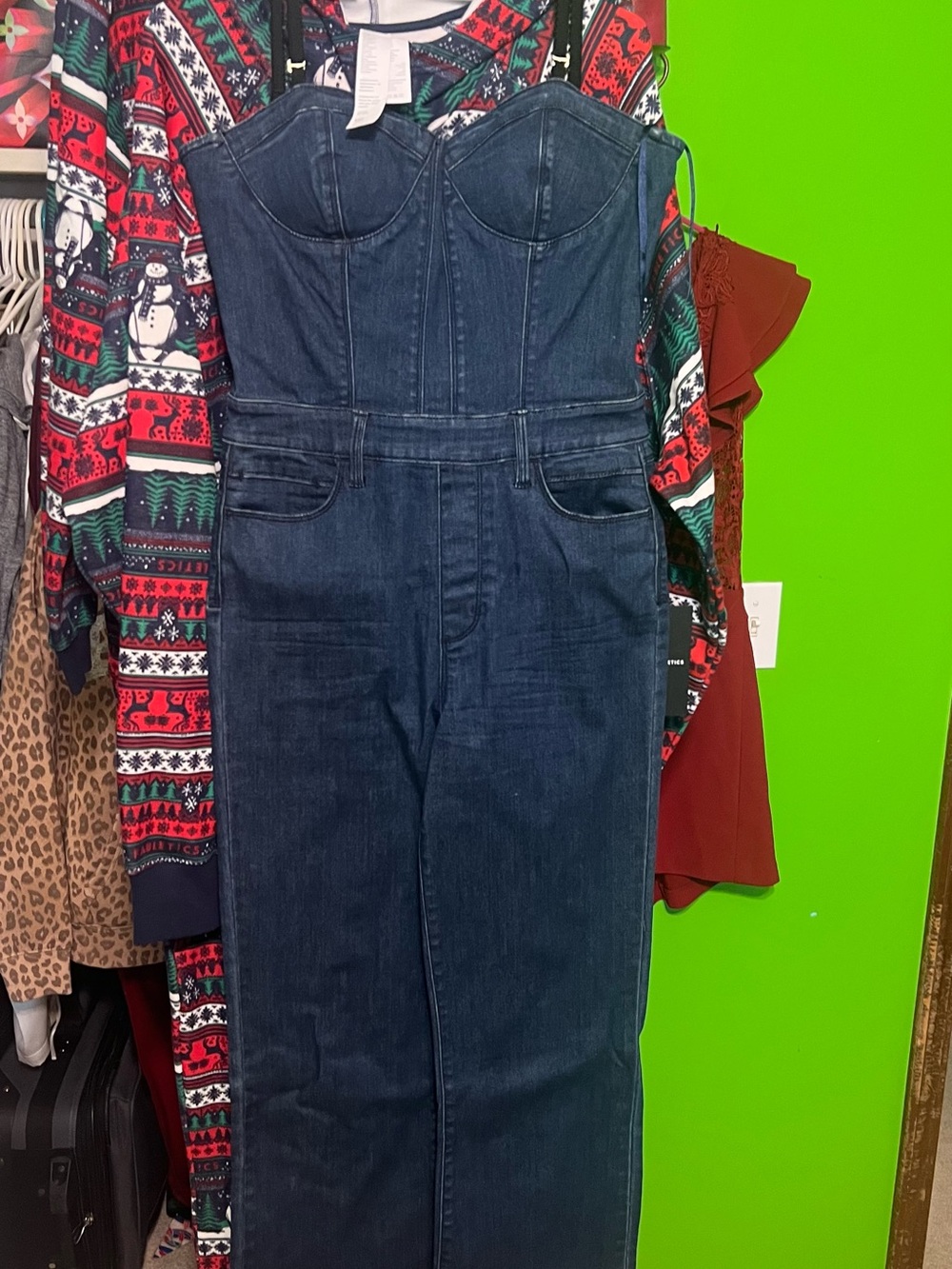 bebe Dark Blue Denim Bustier Jumpsuit